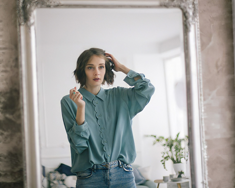 Natural light portrait in mirror
